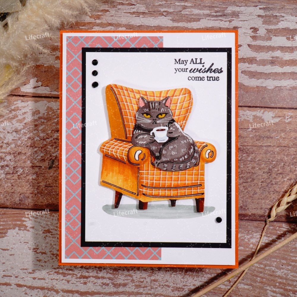 Lifescraft Cat Drinking Coffee on the Sofa Metal Cutting Dies