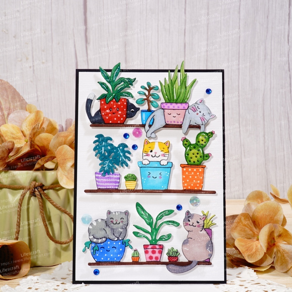 Lifescraft Potted Plants and Cats Metal Cutting Dies