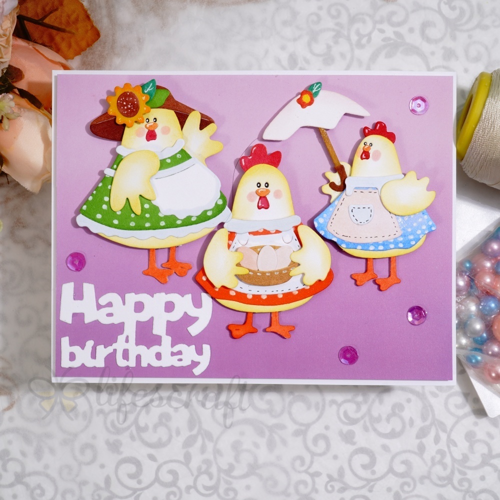 Lifescraft Hens Dancing for Birthday Metal Cutting Dies