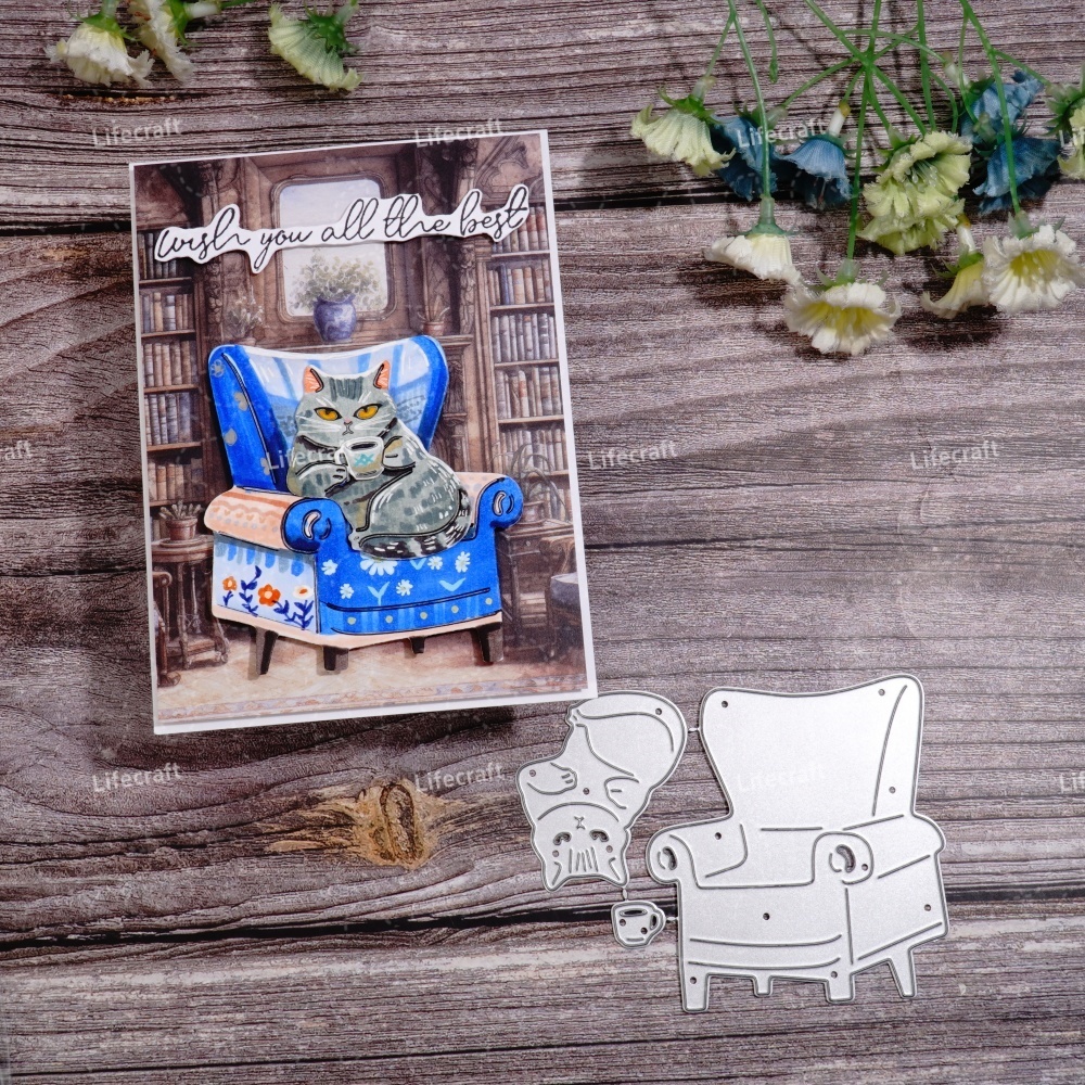 Lifescraft Cat Drinking Coffee on the Sofa Metal Cutting Dies