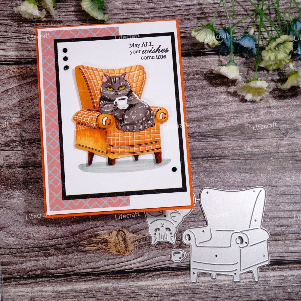 Lifescraft Cat Drinking Coffee on the Sofa Metal Cutting Dies