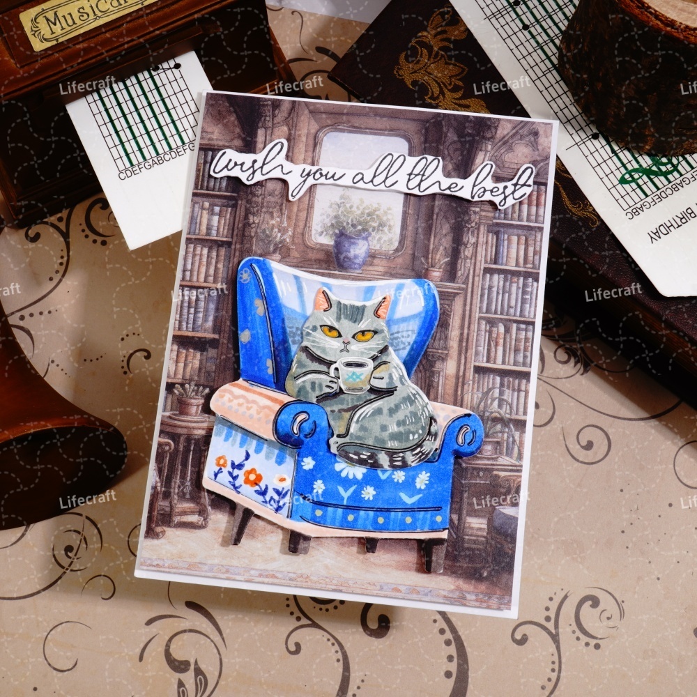 Lifescraft Cat Drinking Coffee on the Sofa Metal Cutting Dies