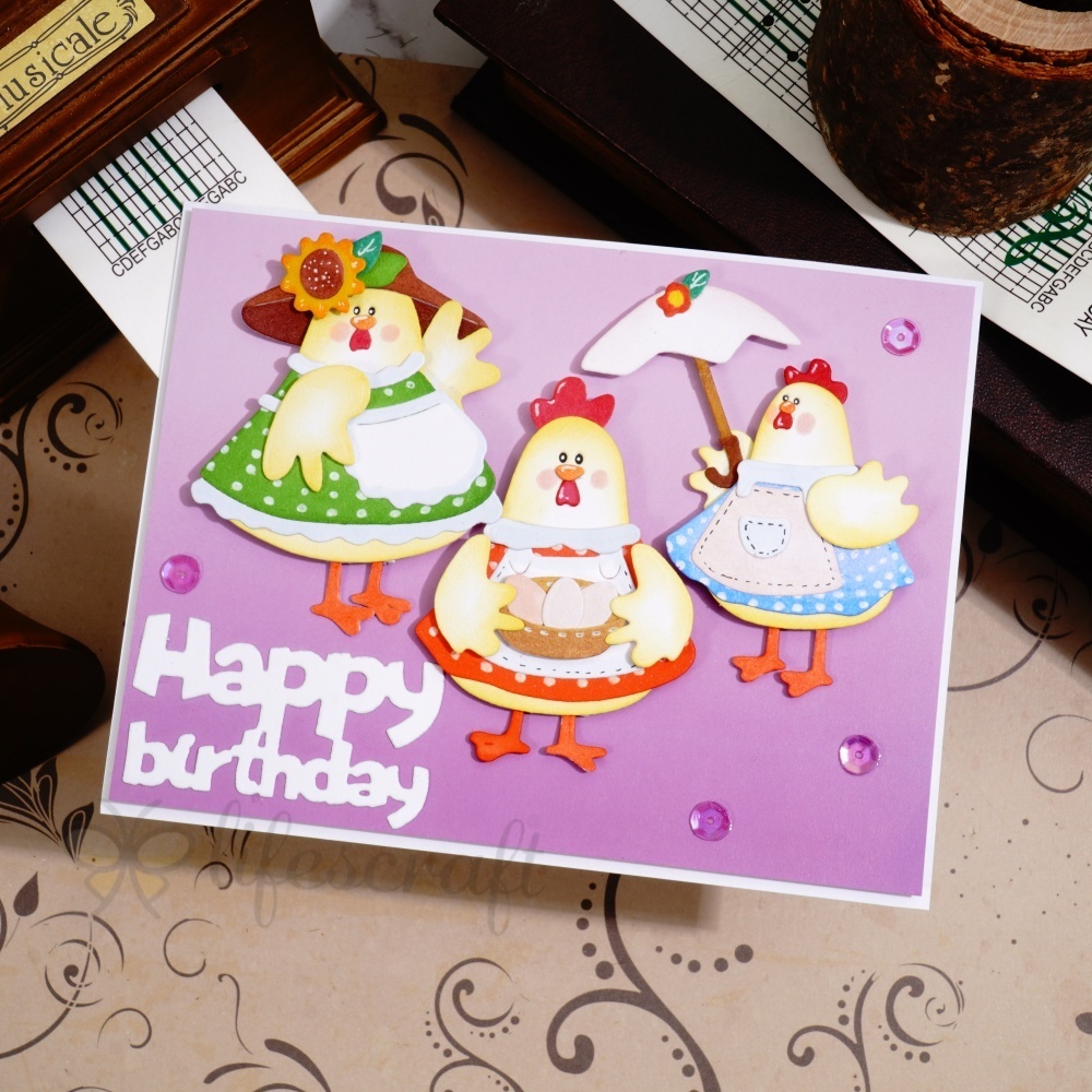 Lifescraft Hens Dancing for Birthday Metal Cutting Dies