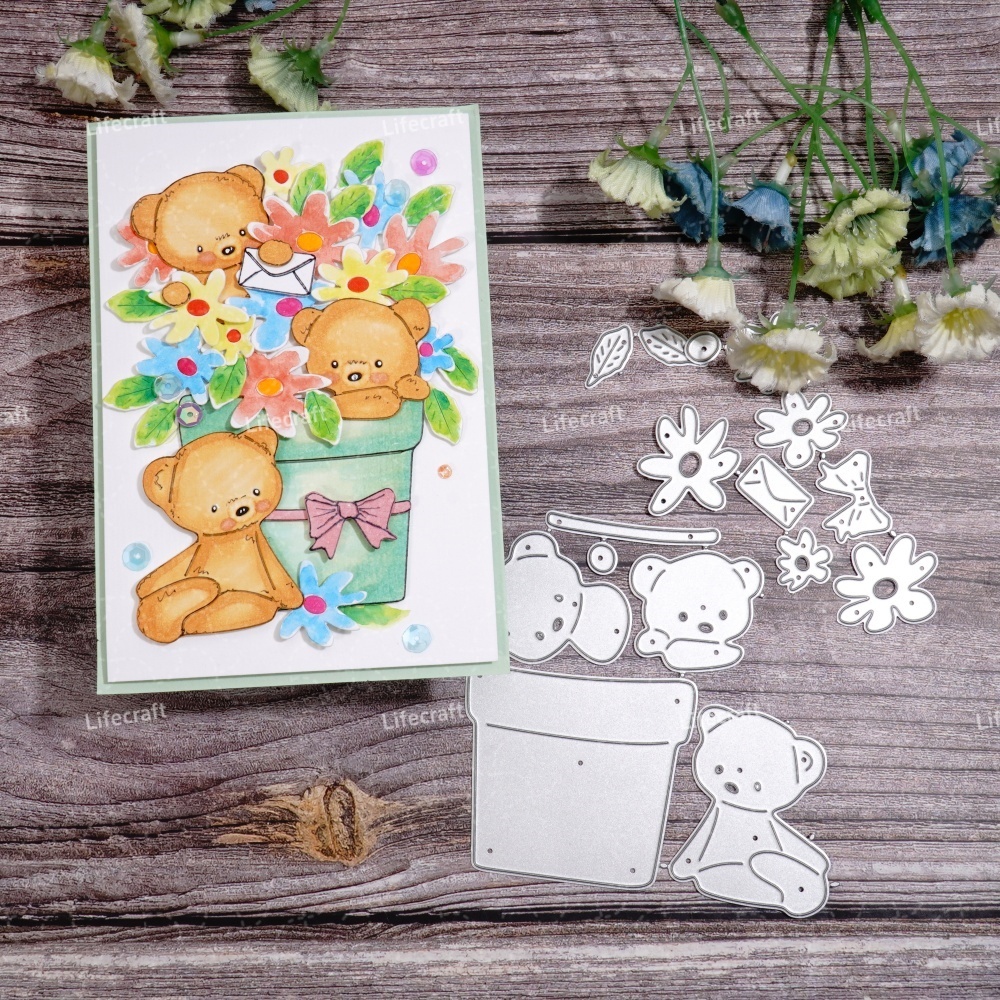 Lifescraft Bear in the Flowerpot Metal Cutting Dies