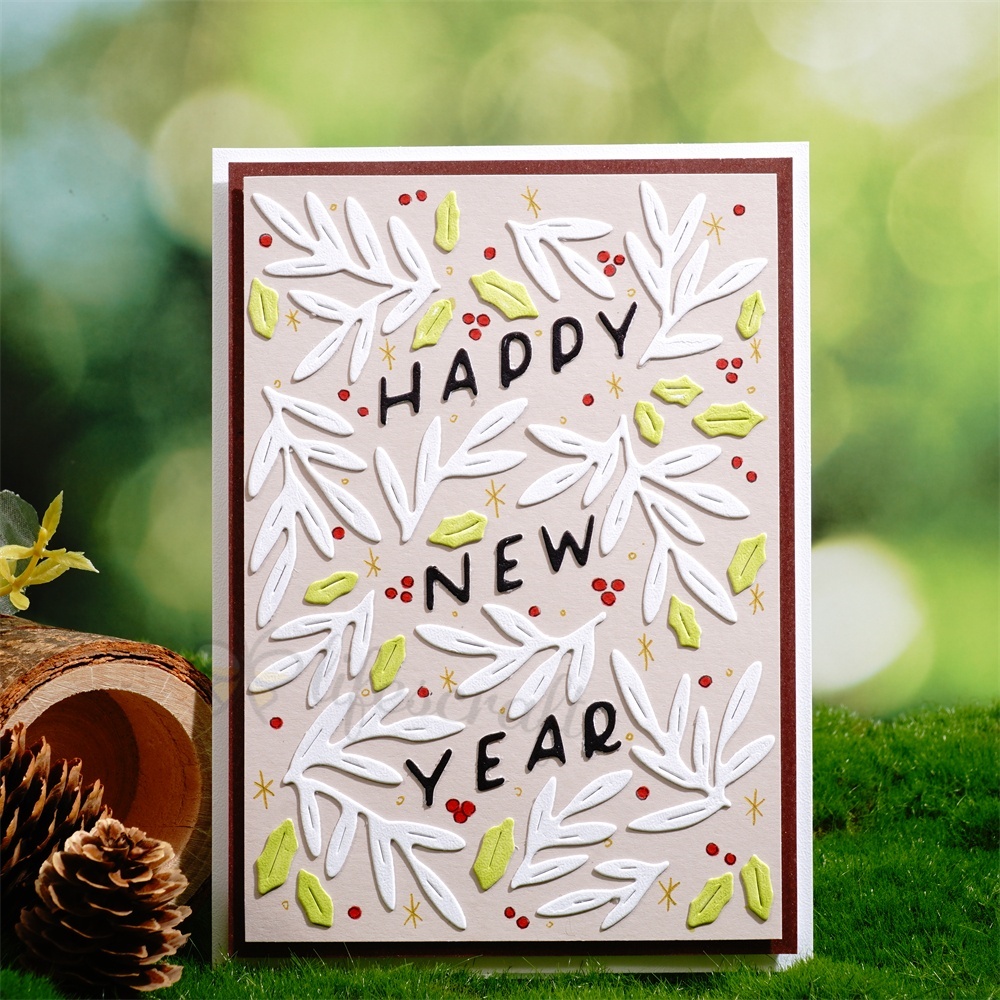 Lifescraft Happy New Year Leaves Metal Cutting Dies