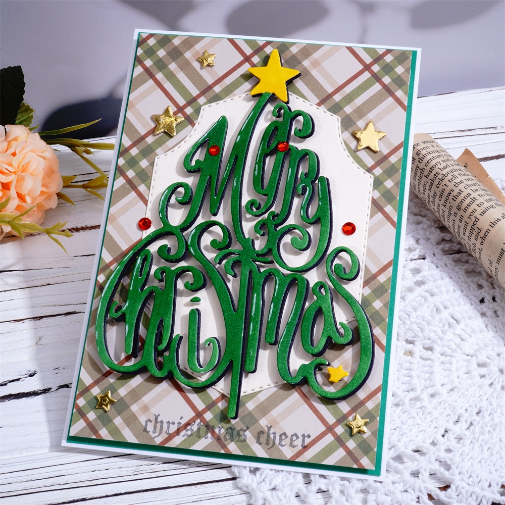 Lifescraft Merry Christmas Word Tree Metal Cutting Dies