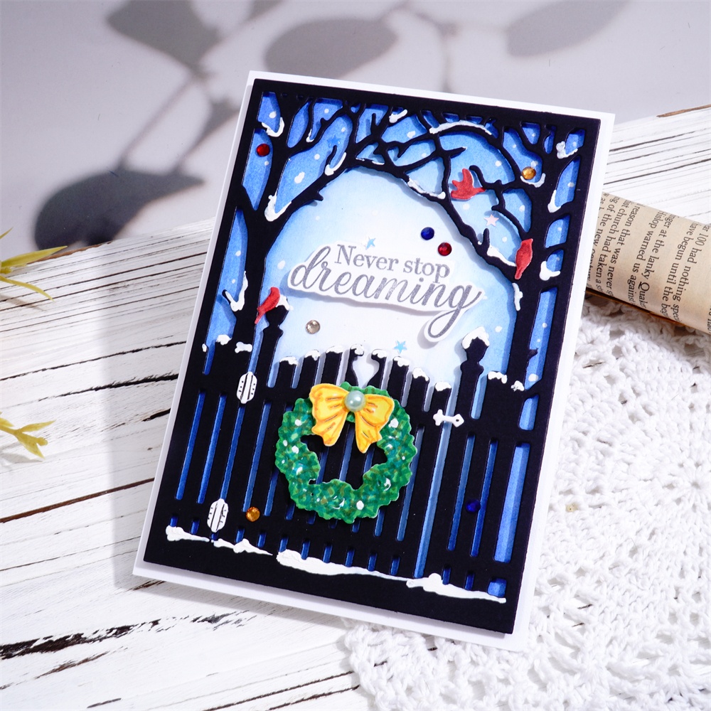 Lifescraft Christmas Fence Gate and Tree Background Board Metal Cutting Dies