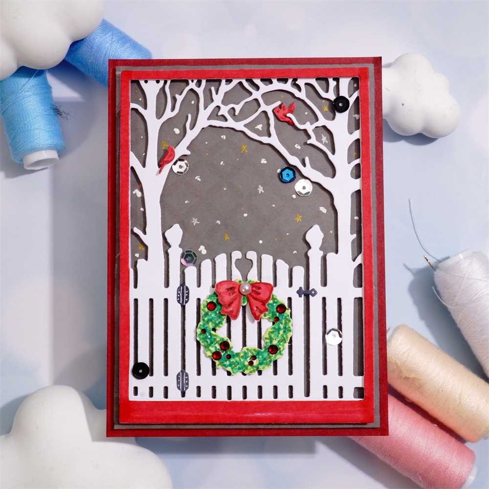 Lifescraft Christmas Fence Gate and Tree Background Board Metal Cutting Dies
