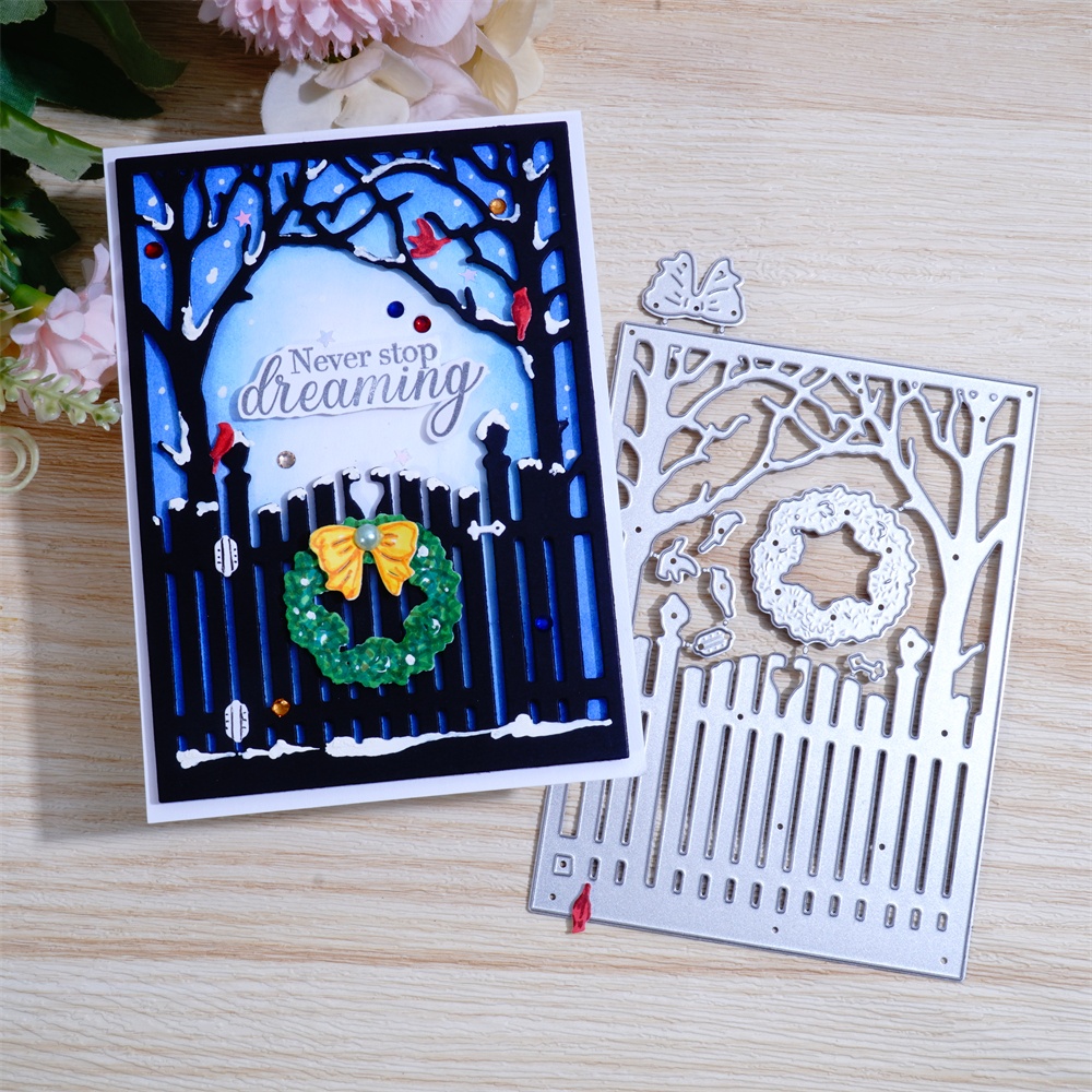Lifescraft Christmas Fence Gate and Tree Background Board Metal Cutting Dies