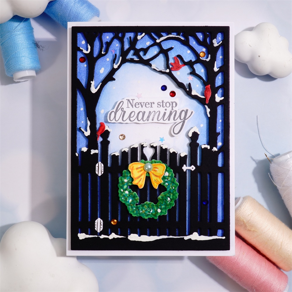 Lifescraft Christmas Fence Gate and Tree Background Board Metal Cutting Dies