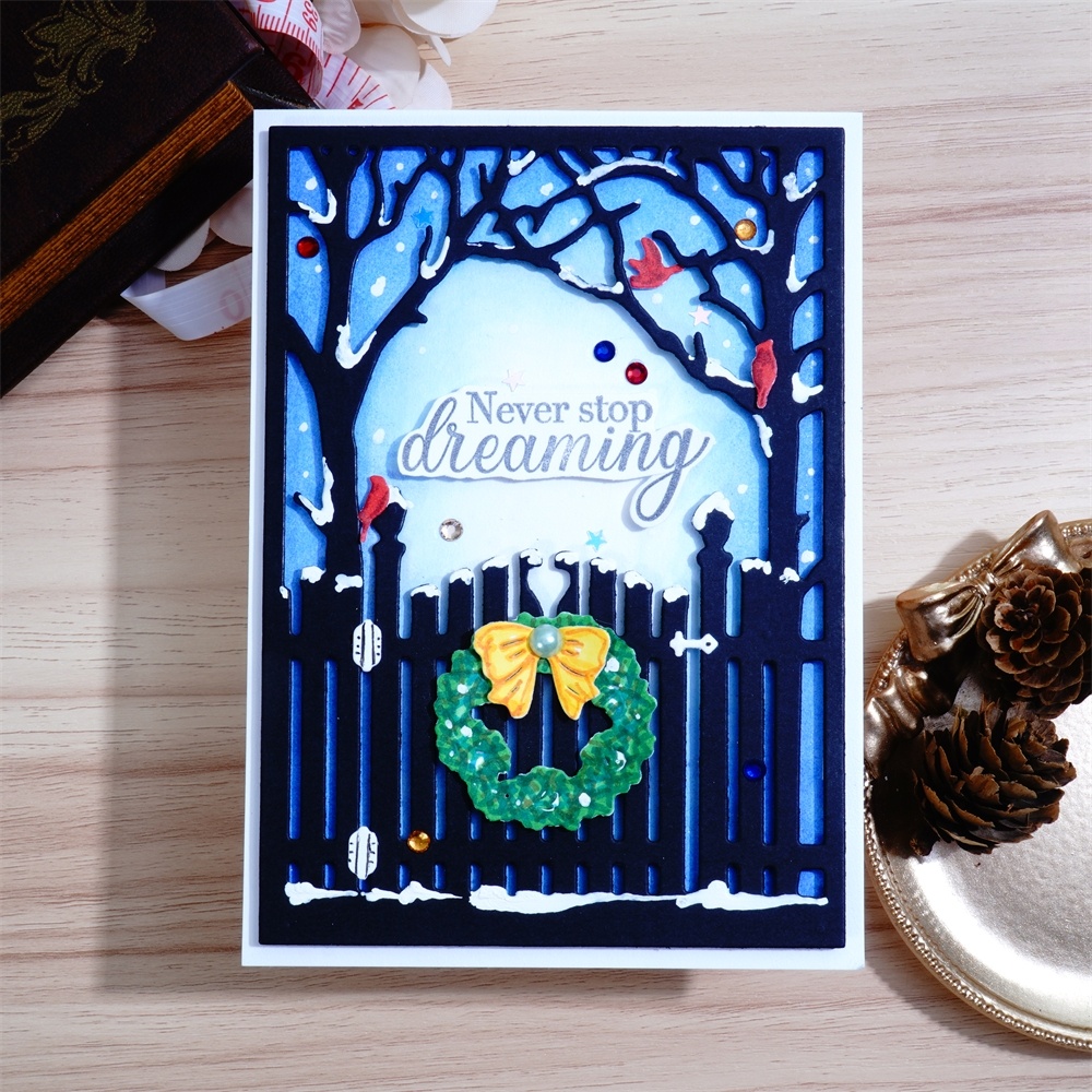 Lifescraft Christmas Fence Gate and Tree Background Board Metal Cutting Dies