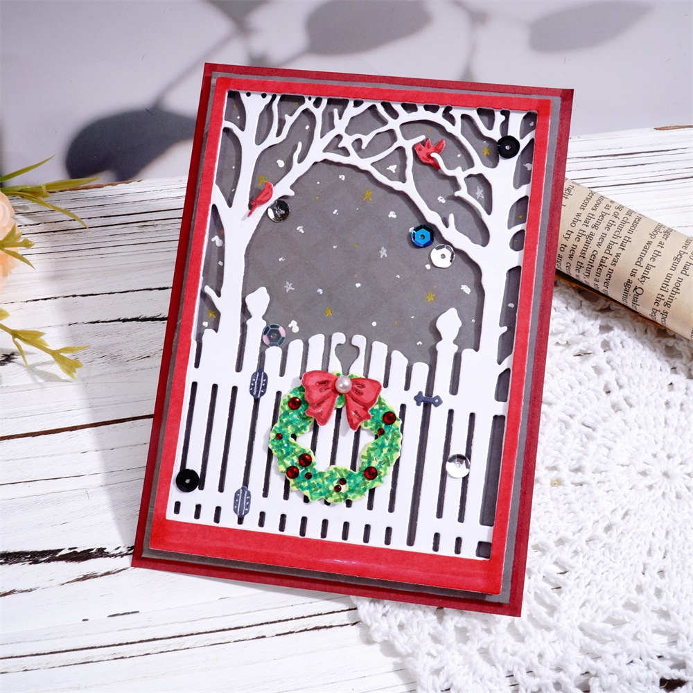 Lifescraft Christmas Fence Gate and Tree Background Board Metal Cutting Dies