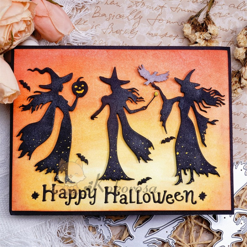 Lifescraft Metal Cutting Dies with 3 Witches & "HAPPY HALLOWEEN" Word