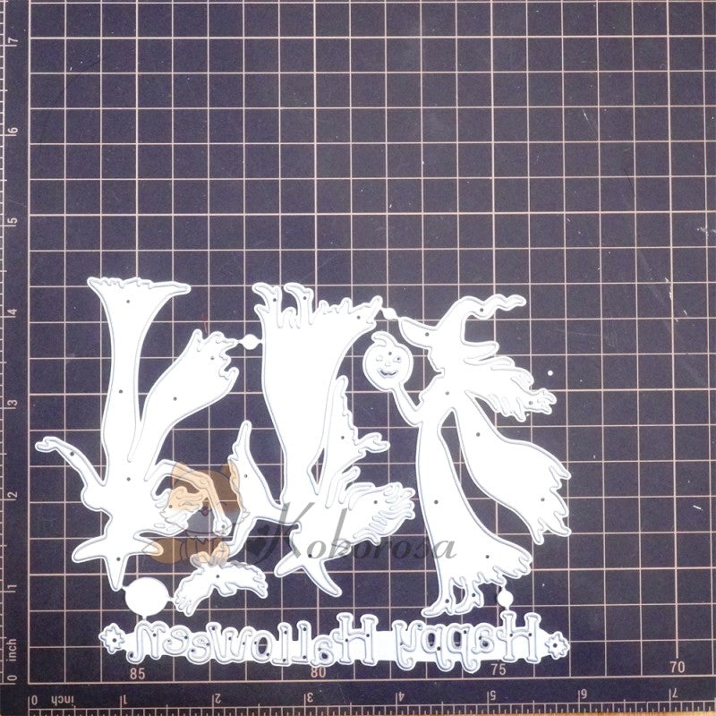 Lifescraft Metal Cutting Dies with 3 Witches & "HAPPY HALLOWEEN" Word