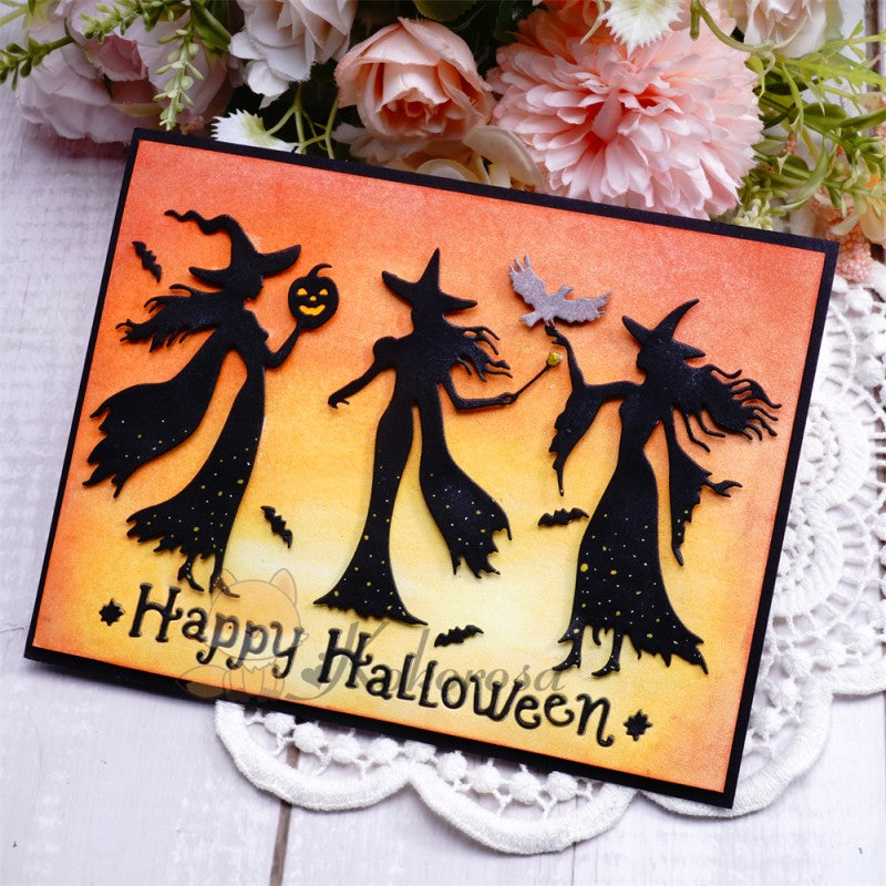 Lifescraft Metal Cutting Dies with 3 Witches & "HAPPY HALLOWEEN" Word