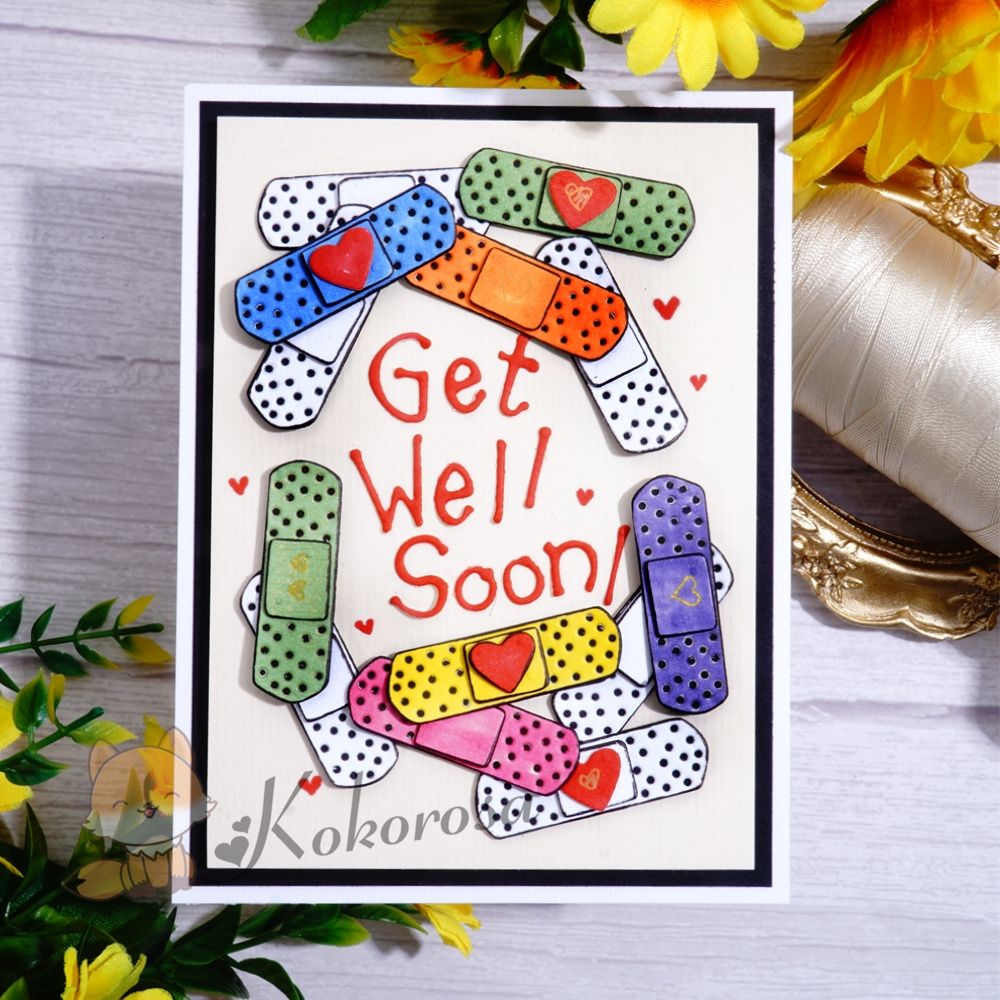 Lifescraft Metal Cutting Dies with "get well soon" Word & Band-Aid