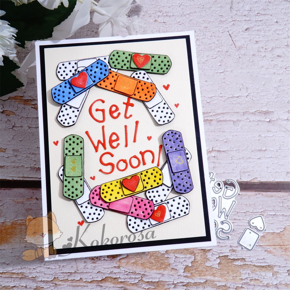 Lifescraft Metal Cutting Dies with "get well soon" Word & Band-Aid