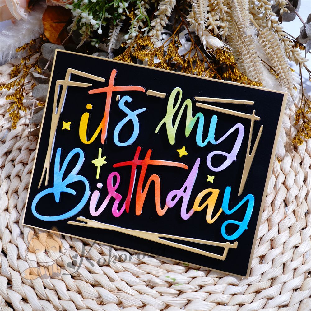 Lifescraft Metal Cutting Dies with "it's my Birthday" Words Background Board