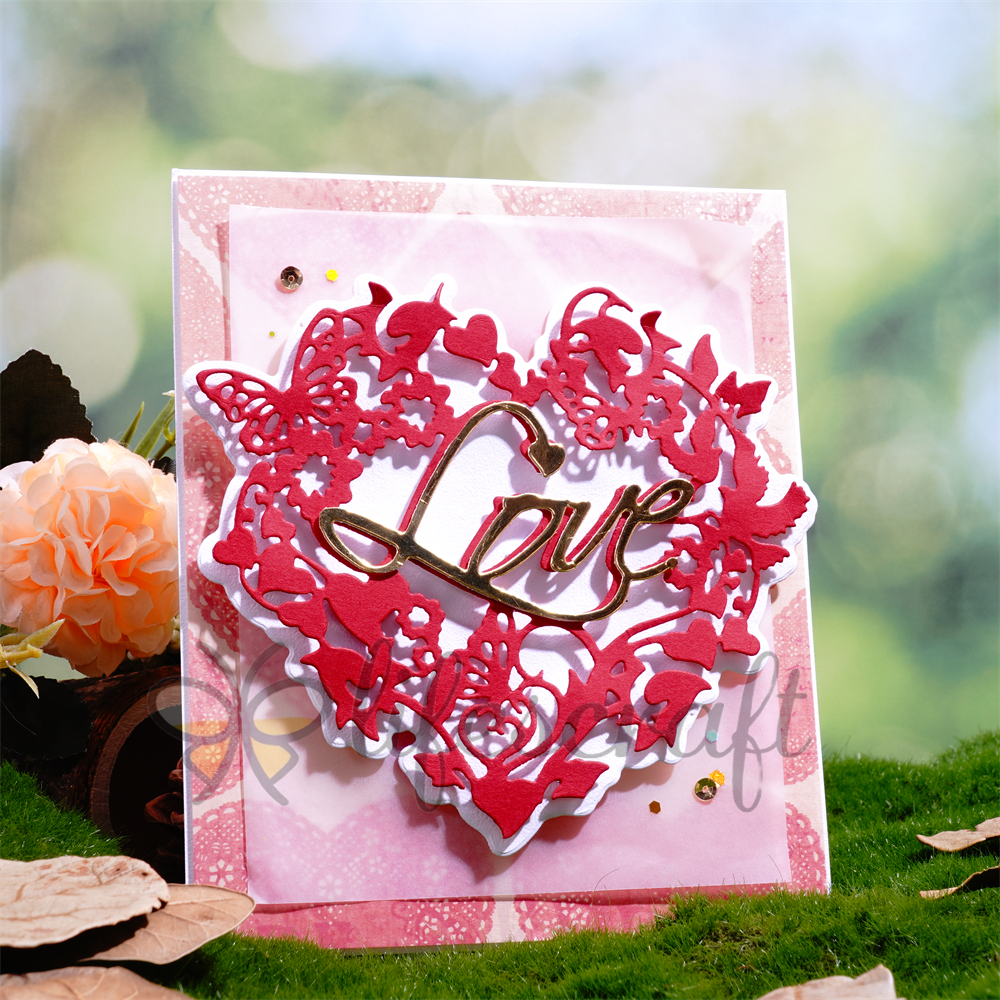 Lifescraft Butterflies and Leaves form a Heart Shape with Love Word Background Frame Metal Cutting Dies
