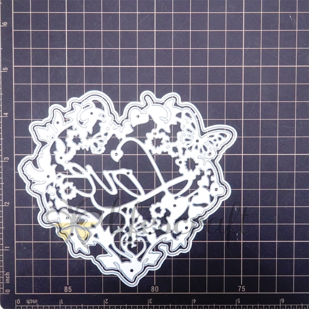 Lifescraft Butterflies and Leaves form a Heart Shape with Love Word Background Frame Metal Cutting Dies