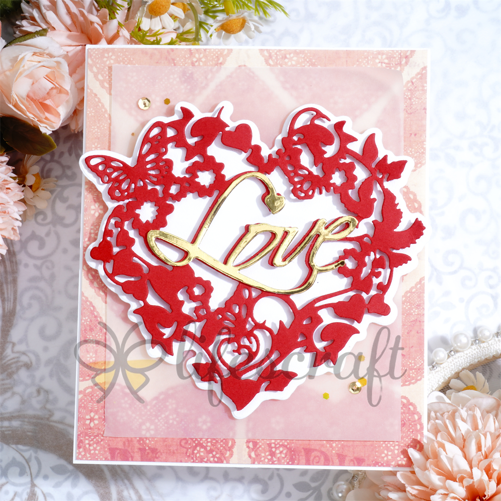 Lifescraft Butterflies and Leaves form a Heart Shape with Love Word Background Frame Metal Cutting Dies