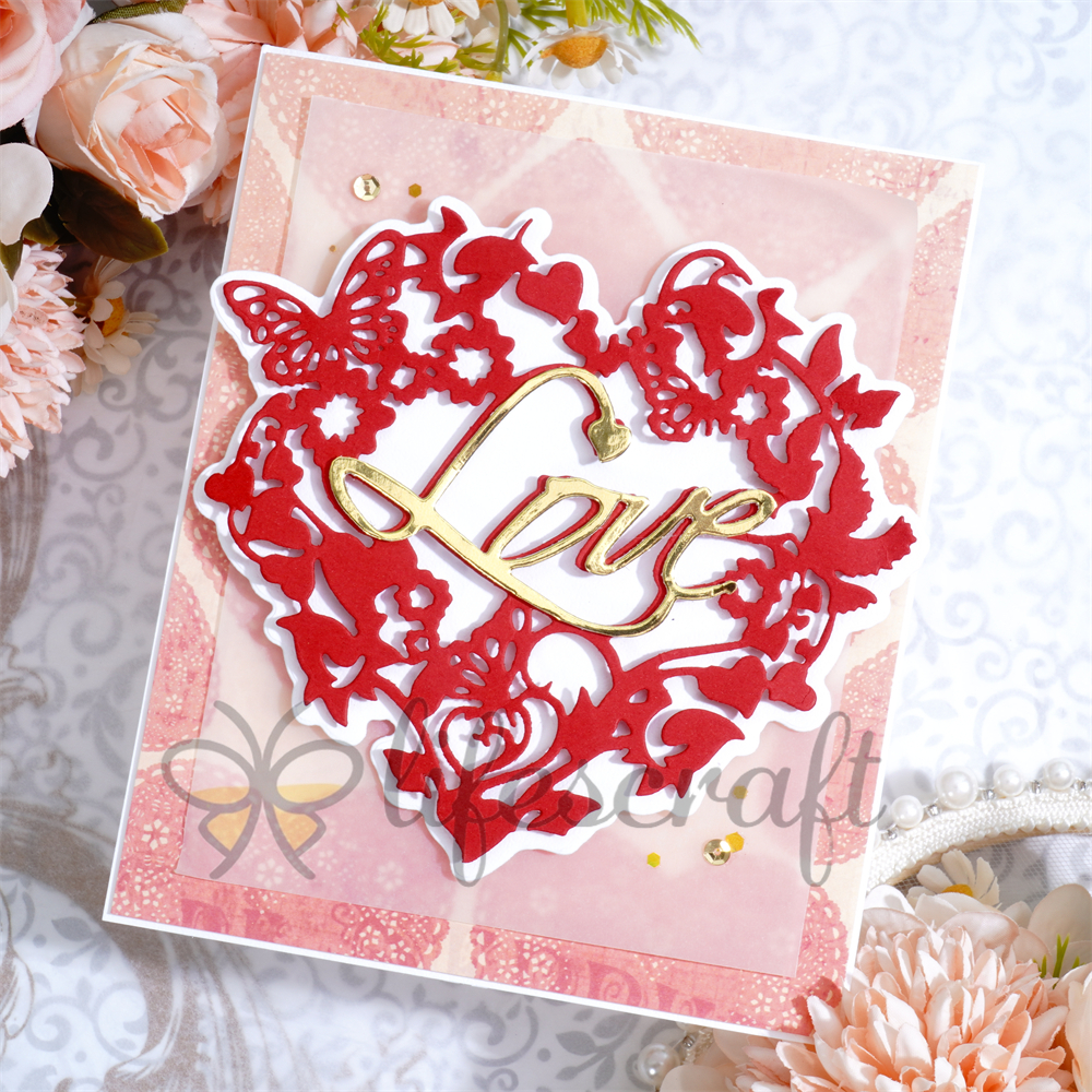 Lifescraft Butterflies and Leaves form a Heart Shape with Love Word Background Frame Metal Cutting Dies