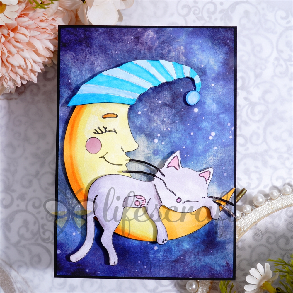 Lifescraft Cute Cat Sleeping on the Moon Metal Cutting Dies