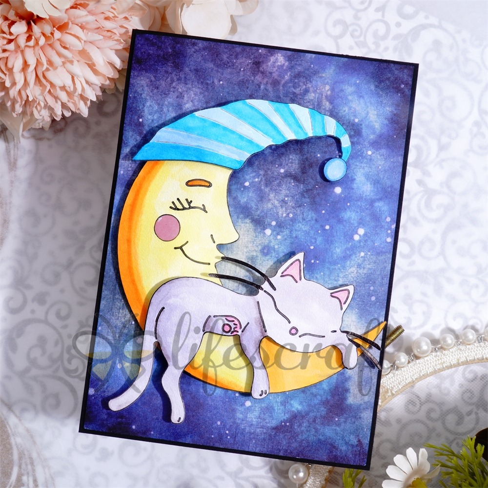 Lifescraft Cute Cat Sleeping on the Moon Metal Cutting Dies