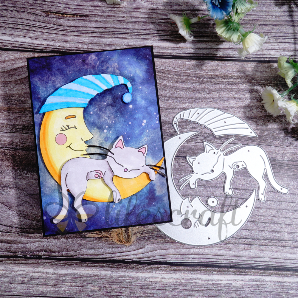Lifescraft Cute Cat Sleeping on the Moon Metal Cutting Dies
