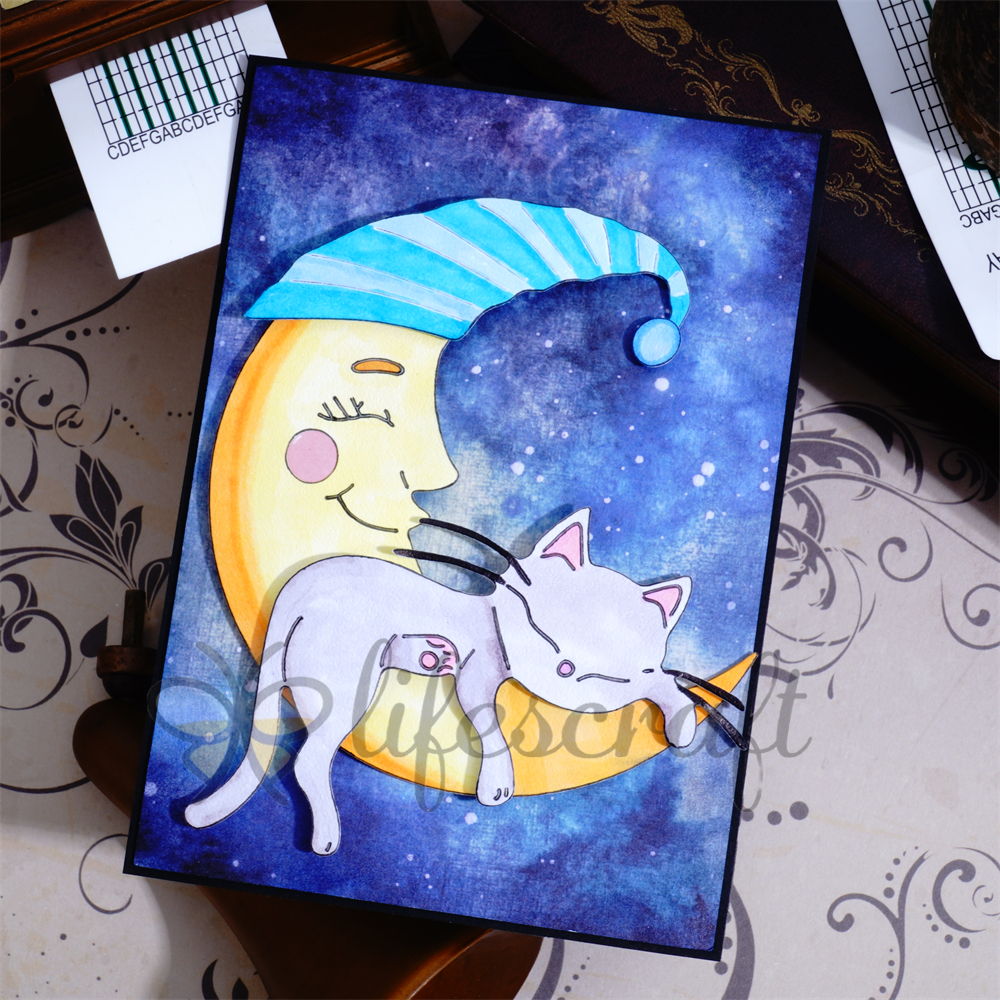 Lifescraft Cute Cat Sleeping on the Moon Metal Cutting Dies