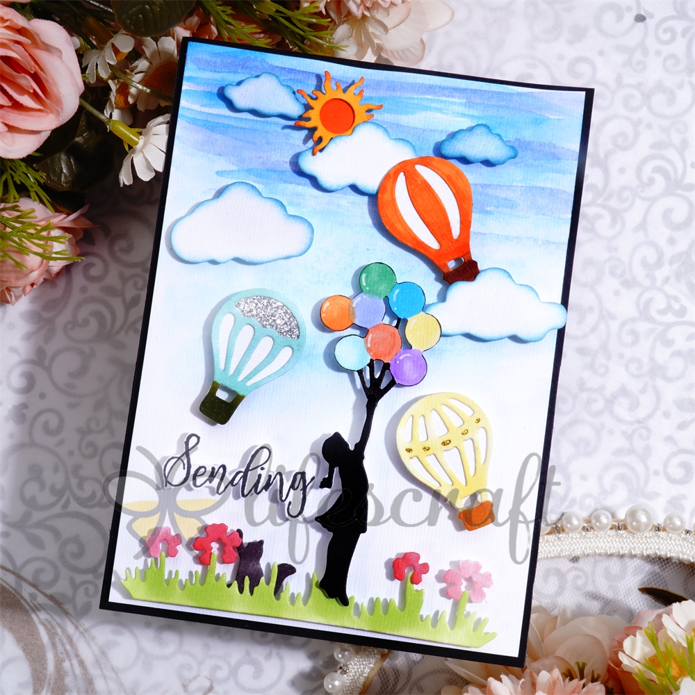 Lifescraft Little Girl Holding a Balloon & Hot Air Balloon in the Air Metal Cutting Dies