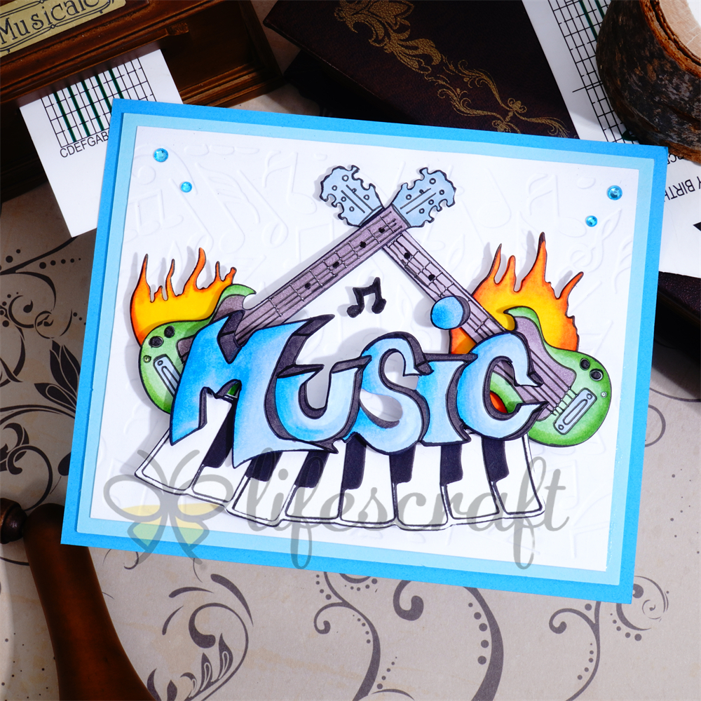 Lifescraft Piano Guitar Music word Metal Cutting Dies