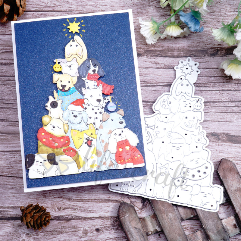 Lifescraft Stacked Puppies Christmas Tree Cutting Dies