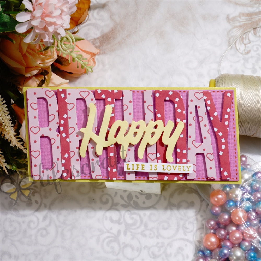Lifescraft Pink Happy Birthday Metal Cutting Dies