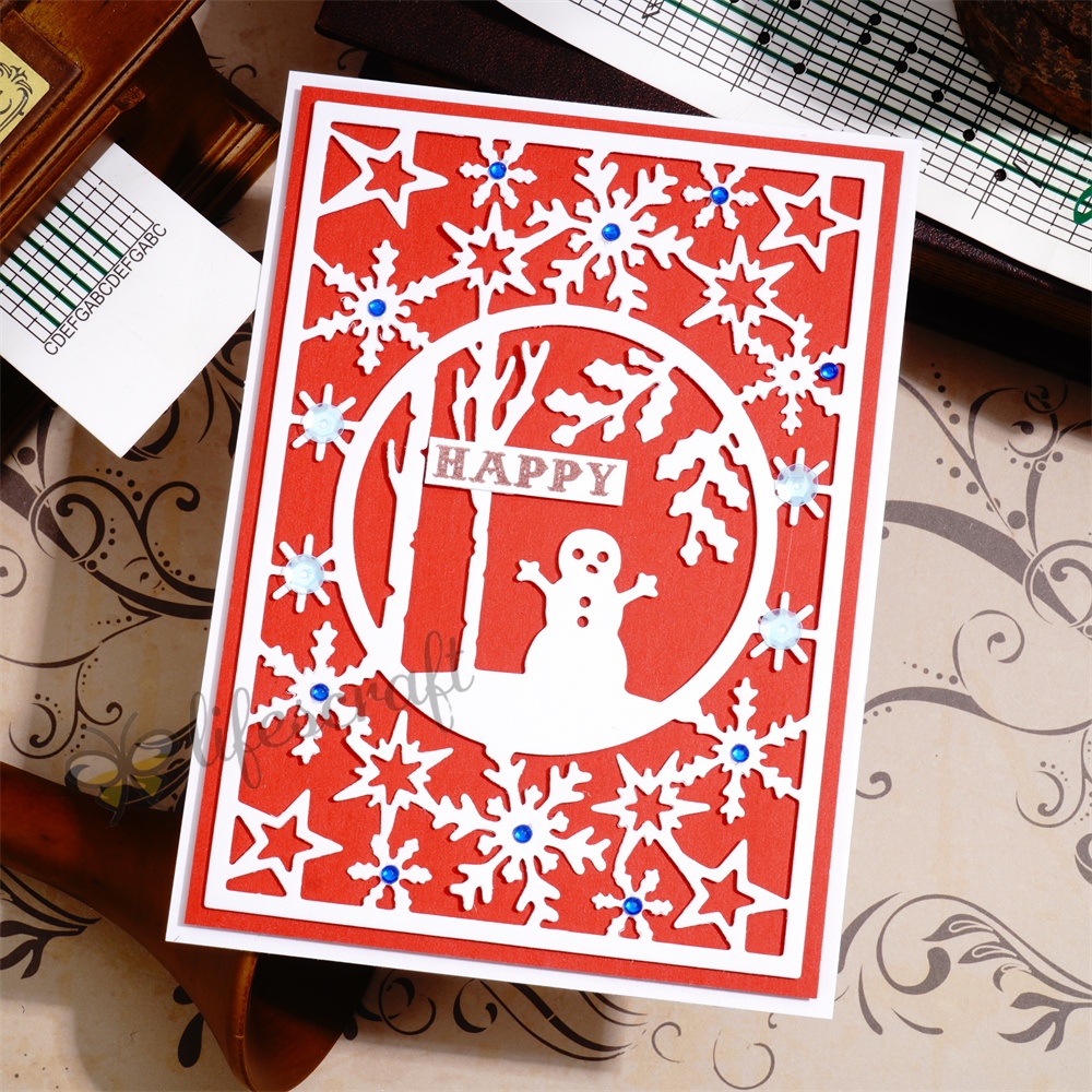 Lifescraft Snowman and Snowflake Background Board Metal Cutting Dies