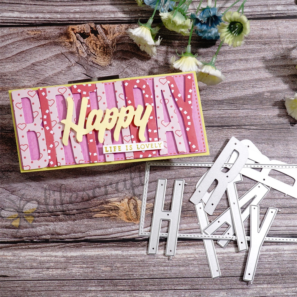 Lifescraft Pink Happy Birthday Metal Cutting Dies