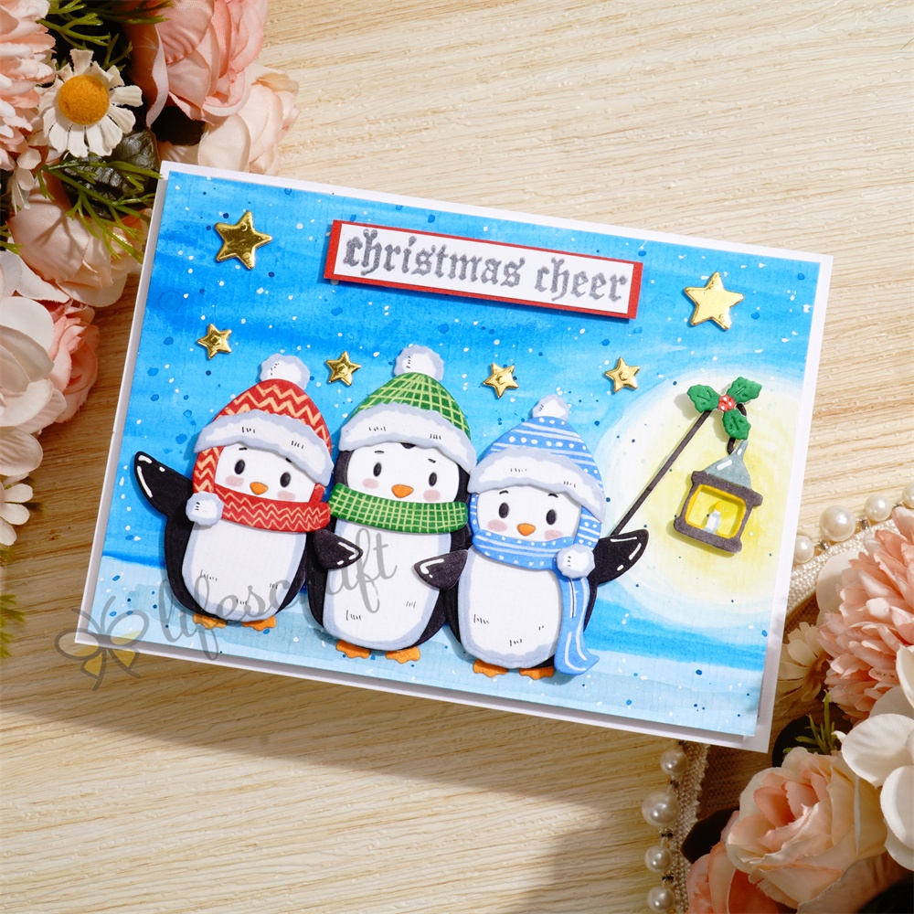 Lifescraft Three Penguins Dancing to Music Metal Cutting Dies