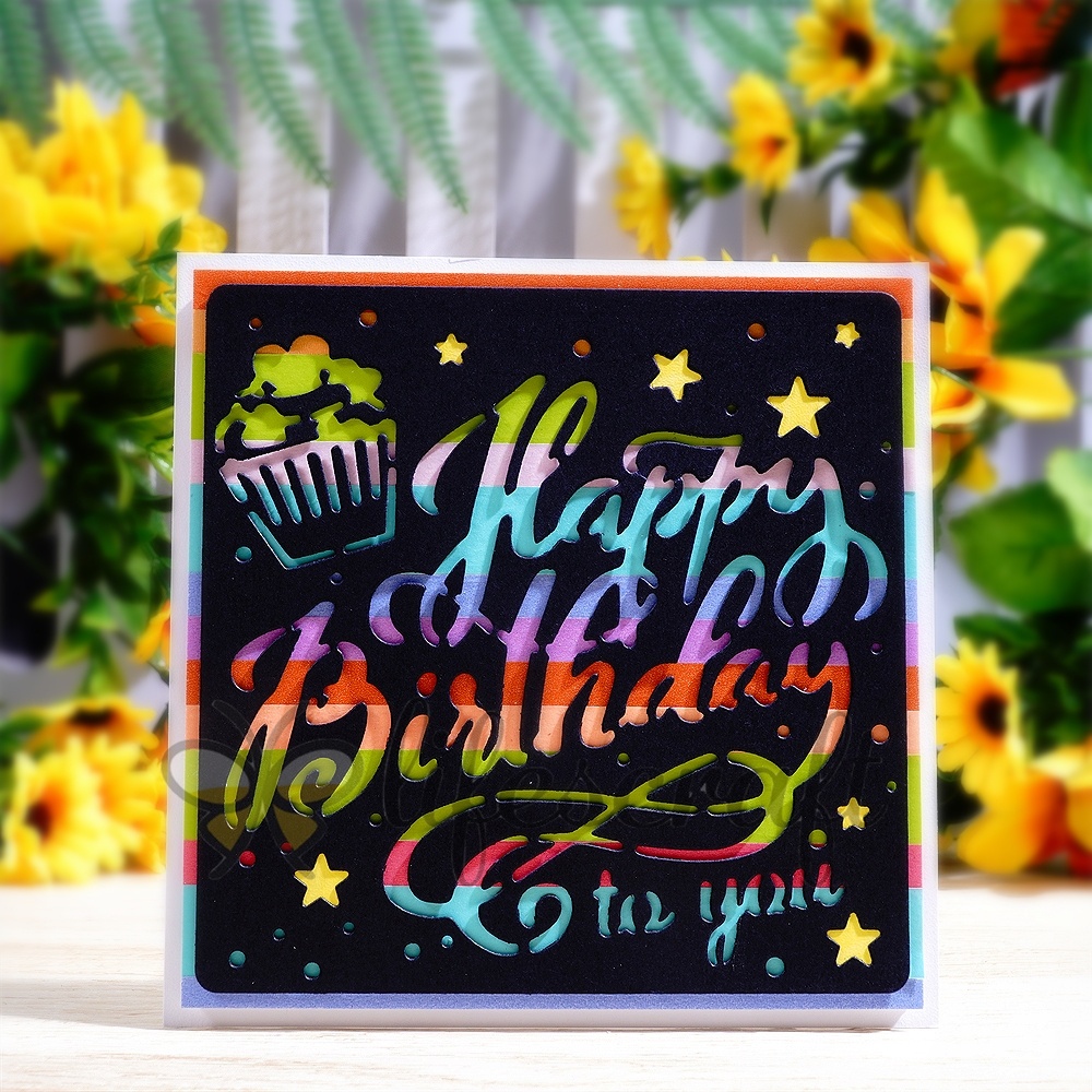 Lifescraft Metal Cutting Dies with Cake and Stars "happy birthday to you"