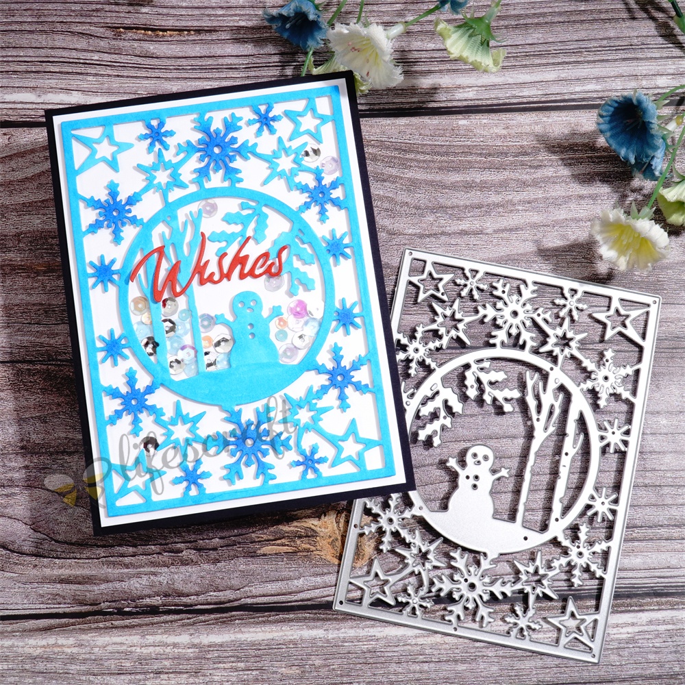 Lifescraft Snowman and Snowflake Background Board Metal Cutting Dies