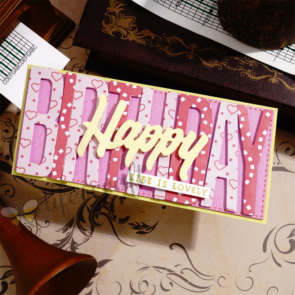Lifescraft Pink Happy Birthday Metal Cutting Dies