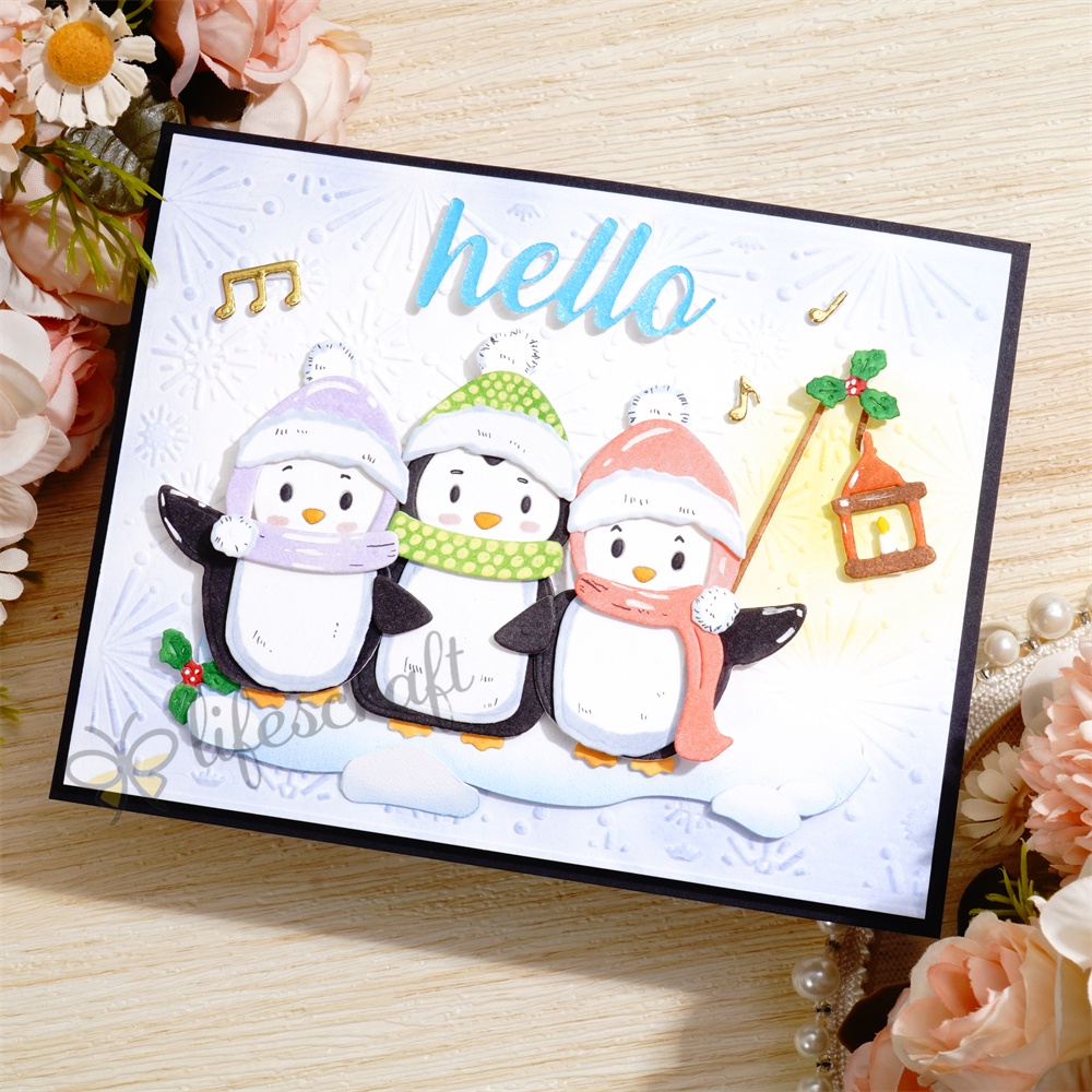 Lifescraft Three Penguins Dancing to Music Metal Cutting Dies