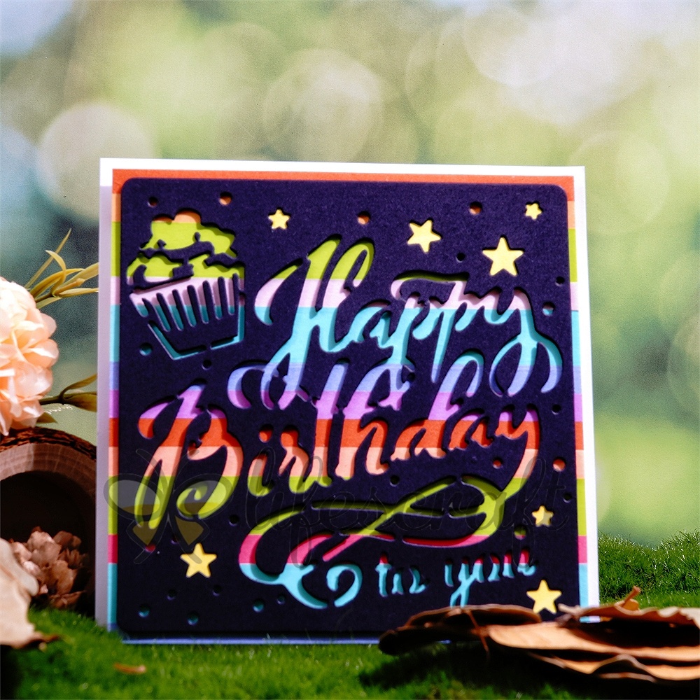 Lifescraft Metal Cutting Dies with Cake and Stars "happy birthday to you"