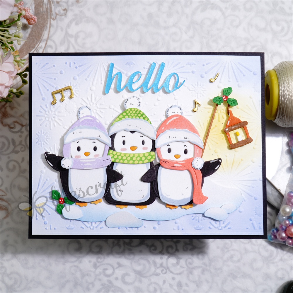 Lifescraft Three Penguins Dancing to Music Metal Cutting Dies