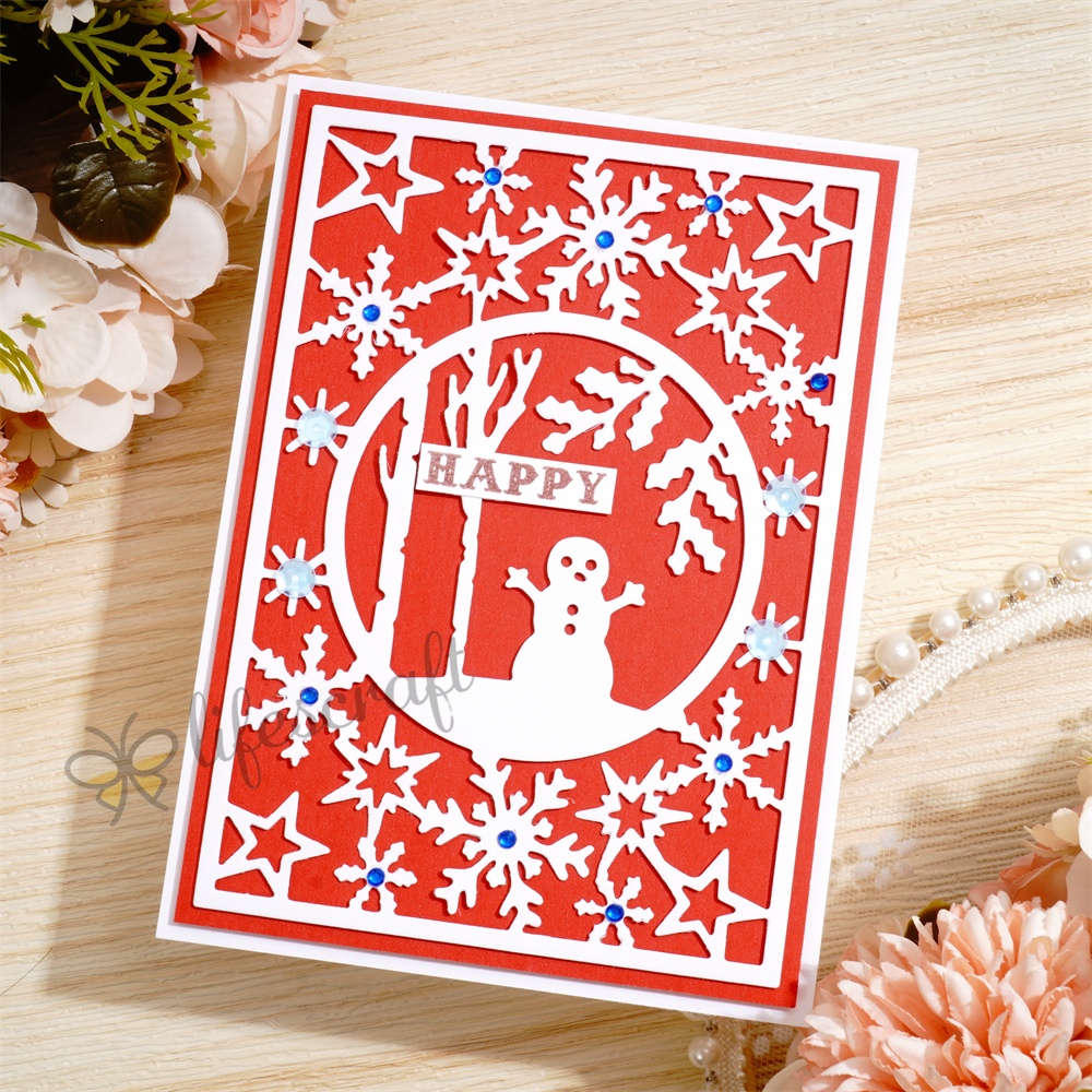 Lifescraft Snowman and Snowflake Background Board Metal Cutting Dies