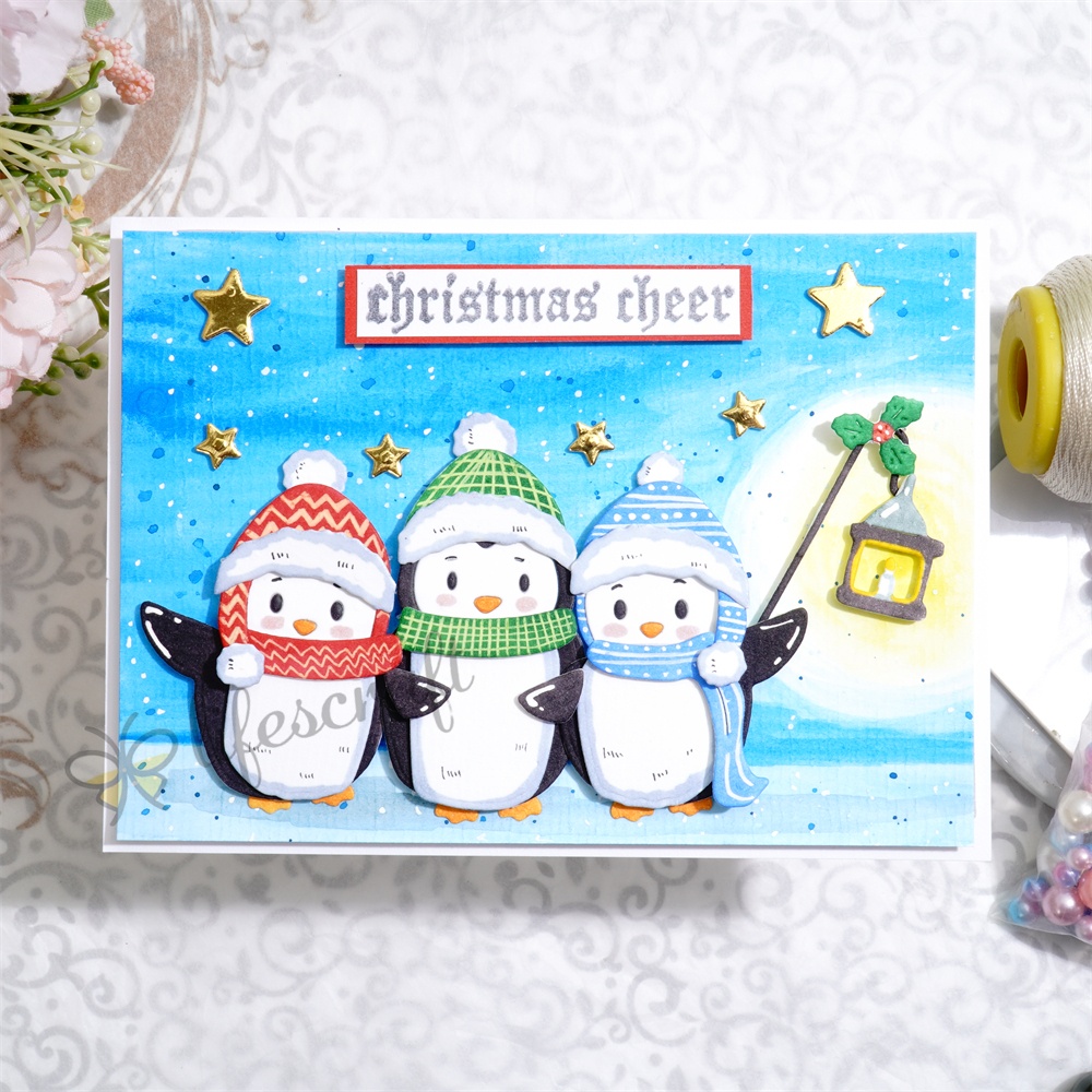 Lifescraft Three Penguins Dancing to Music Metal Cutting Dies