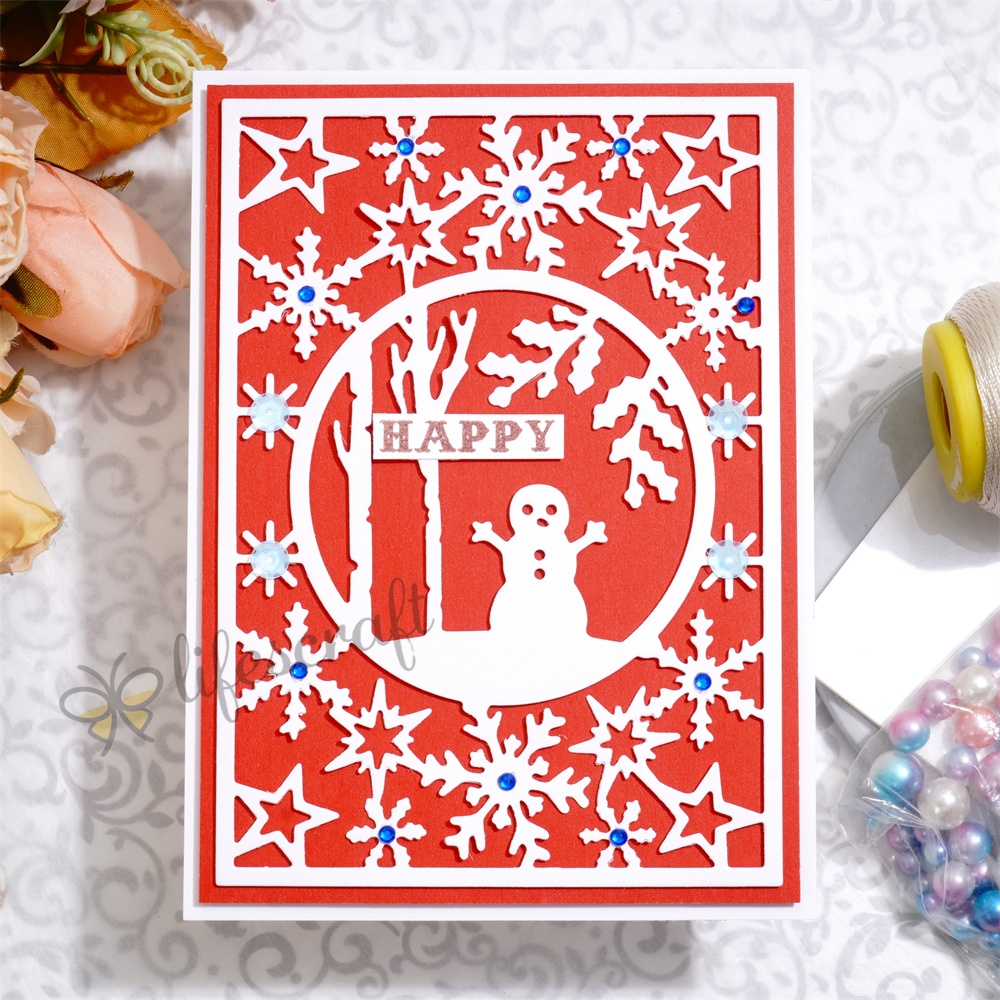 Lifescraft Snowman and Snowflake Background Board Metal Cutting Dies