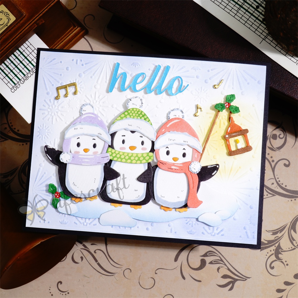 Lifescraft Three Penguins Dancing to Music Metal Cutting Dies