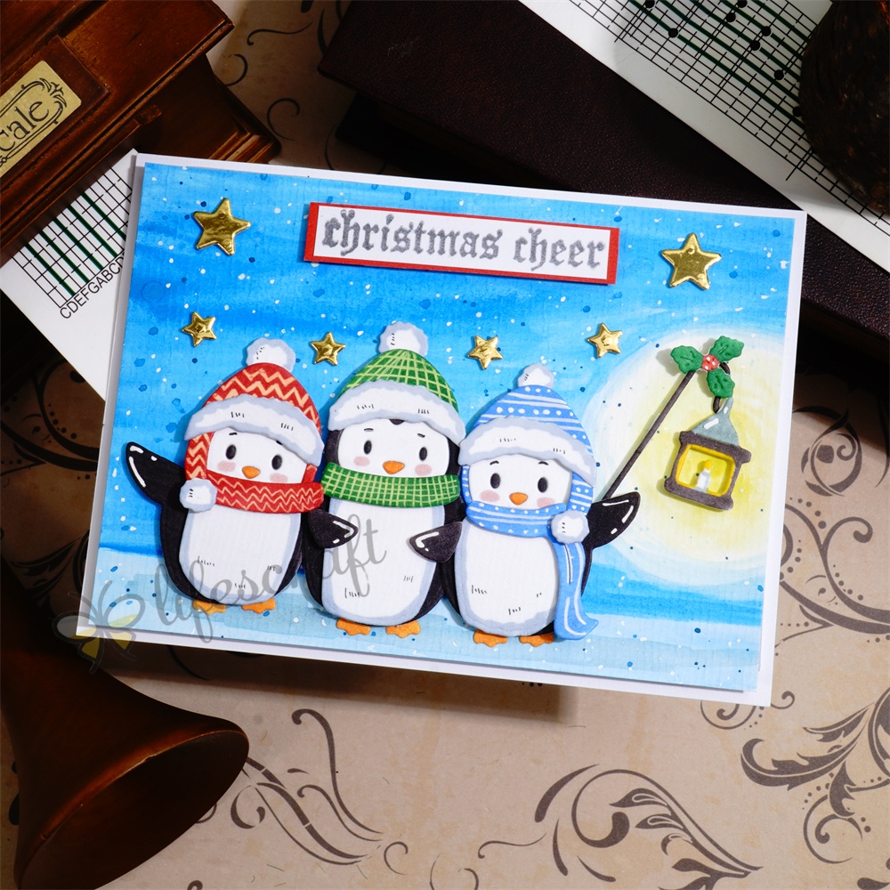 Lifescraft Three Penguins Dancing to Music Metal Cutting Dies