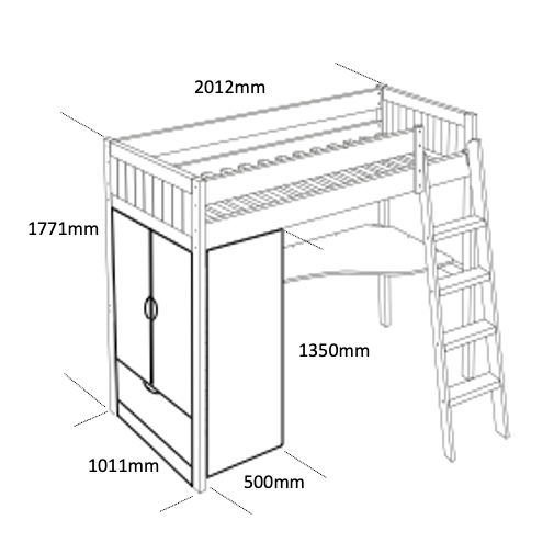 Warwick High Sleeper Bed with Wardrobe and Desk - Silk White