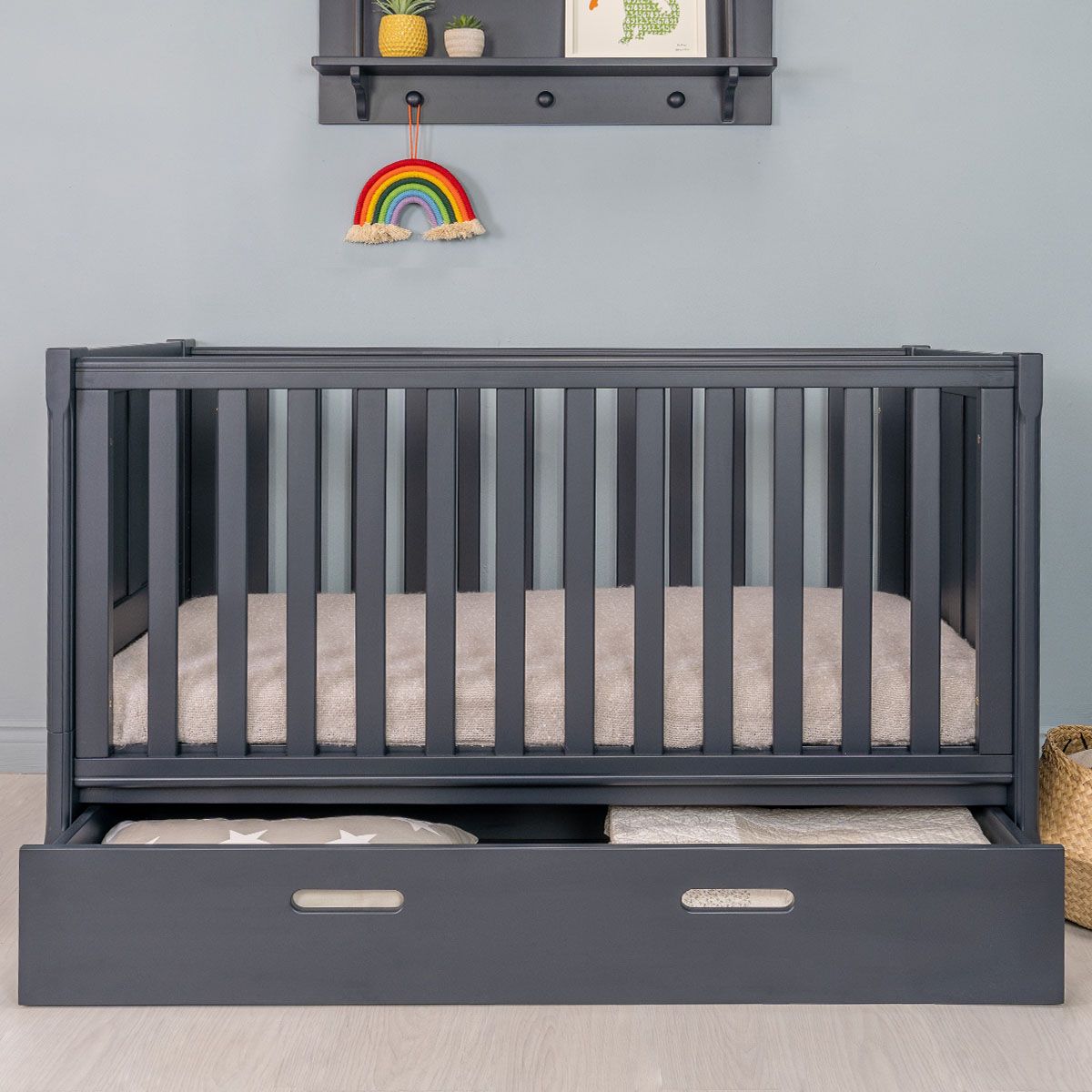 Grey cot with drawers hotsell